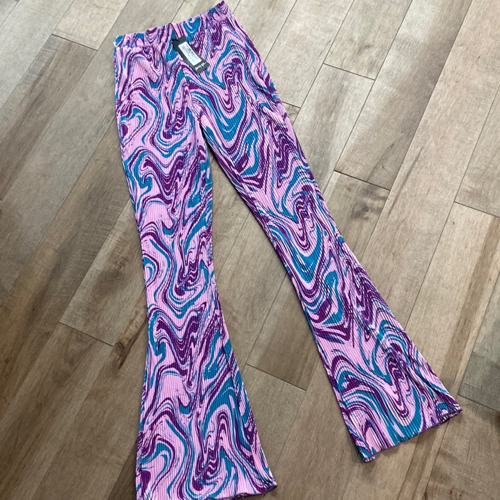 Nasty Gal Marble print flare ribbed pants, size 2